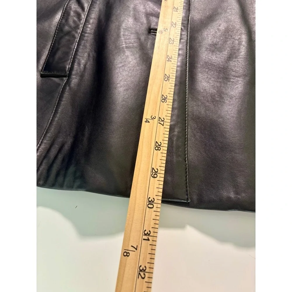 Genuine Leather Womans Black Button Front‎ Blazer Coat Size M Mob Wife Moto Edgy